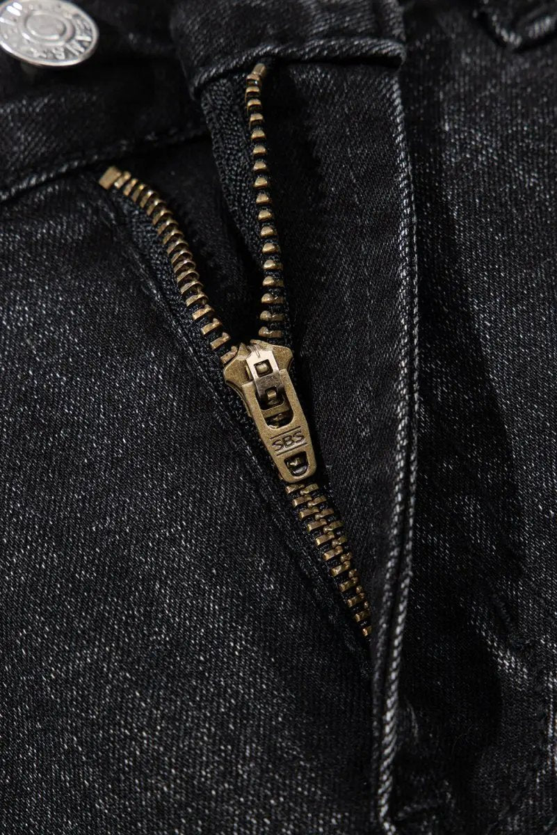 Carbon Grey Mineral Wash Ripped Raw Hem Denim Mini Skirt - Love Salve